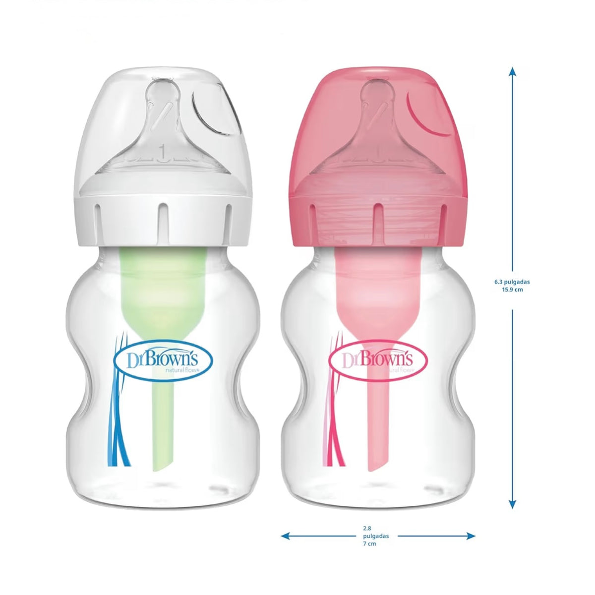 Dr. Brown’s 4 Biberones Cuello Ancho Anti-Colic Options 5 onzas, Tetina de Flujo Lento Nivel 1, 0m+
