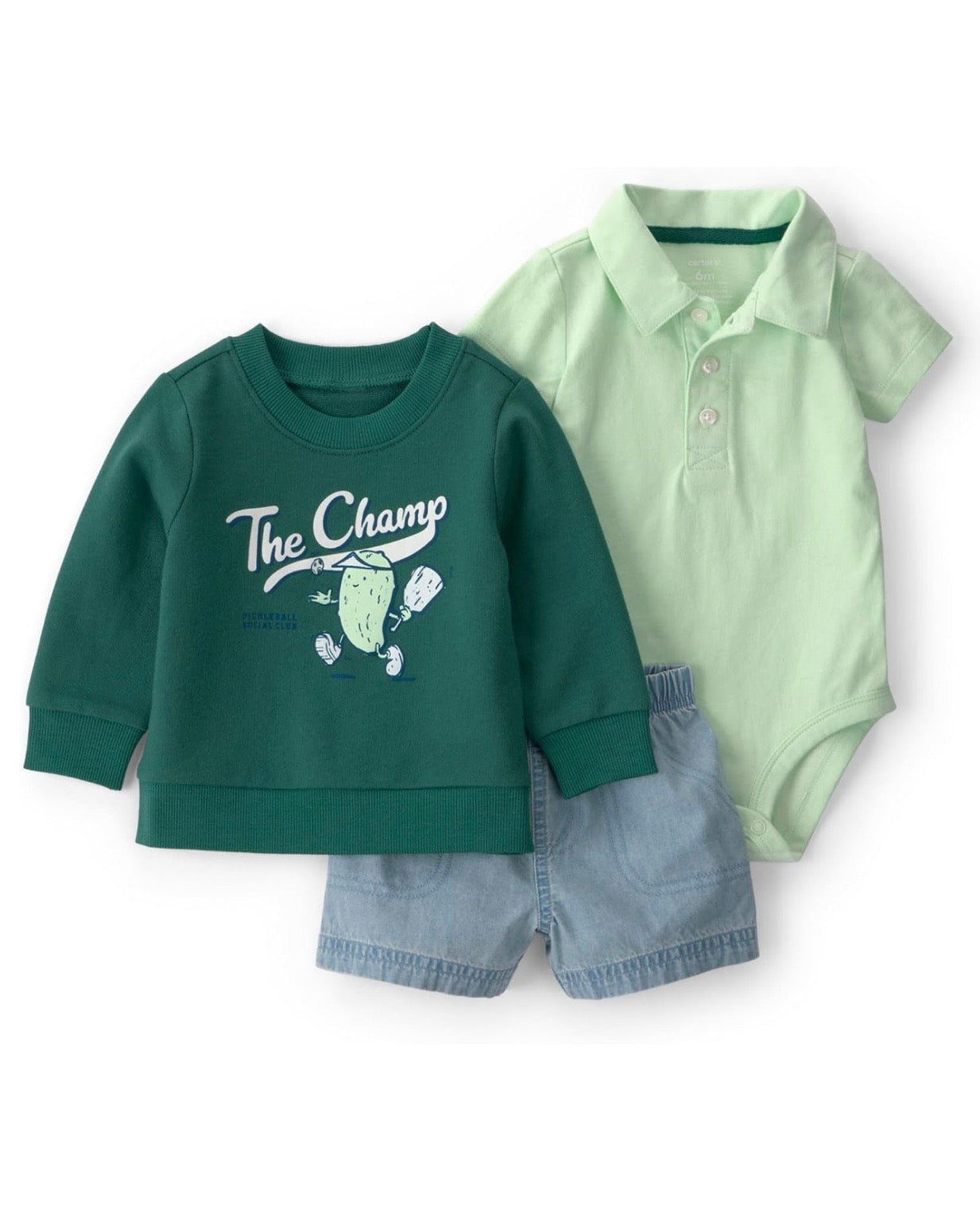 Conjunto de 3 piezas sudadera + bodie polo + short bebé niño