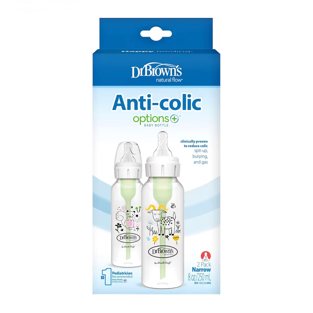 Dr. Brown’s 2 Biberones Anti-Colic Options 8 onzas, Tetina de Flujo Lento Nivel 1, 0m+