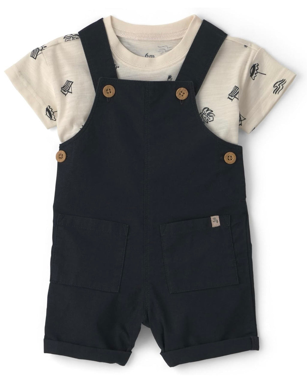 Conjunto Negro/Crema Bach Overall + Camiseta Bebé Niño