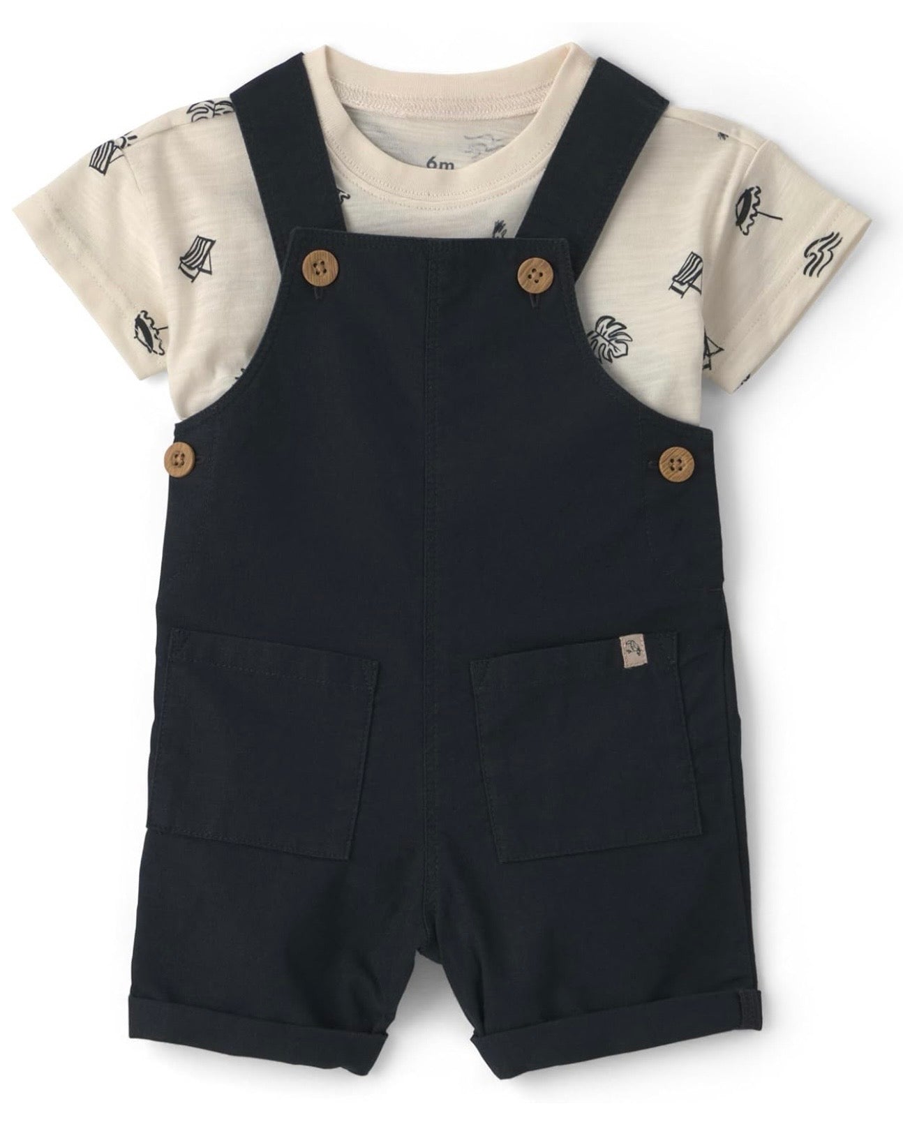 Conjunto Negro/Crema Bach Overall + Camiseta Bebé Niño