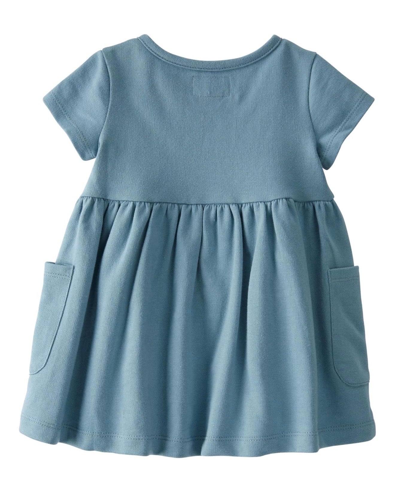 Vestido azul con botones y bolsillos funcionales bebé niña