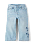 Jeans Vaqueros de Pierna Ancha con Apliques de Mariposa - Azul