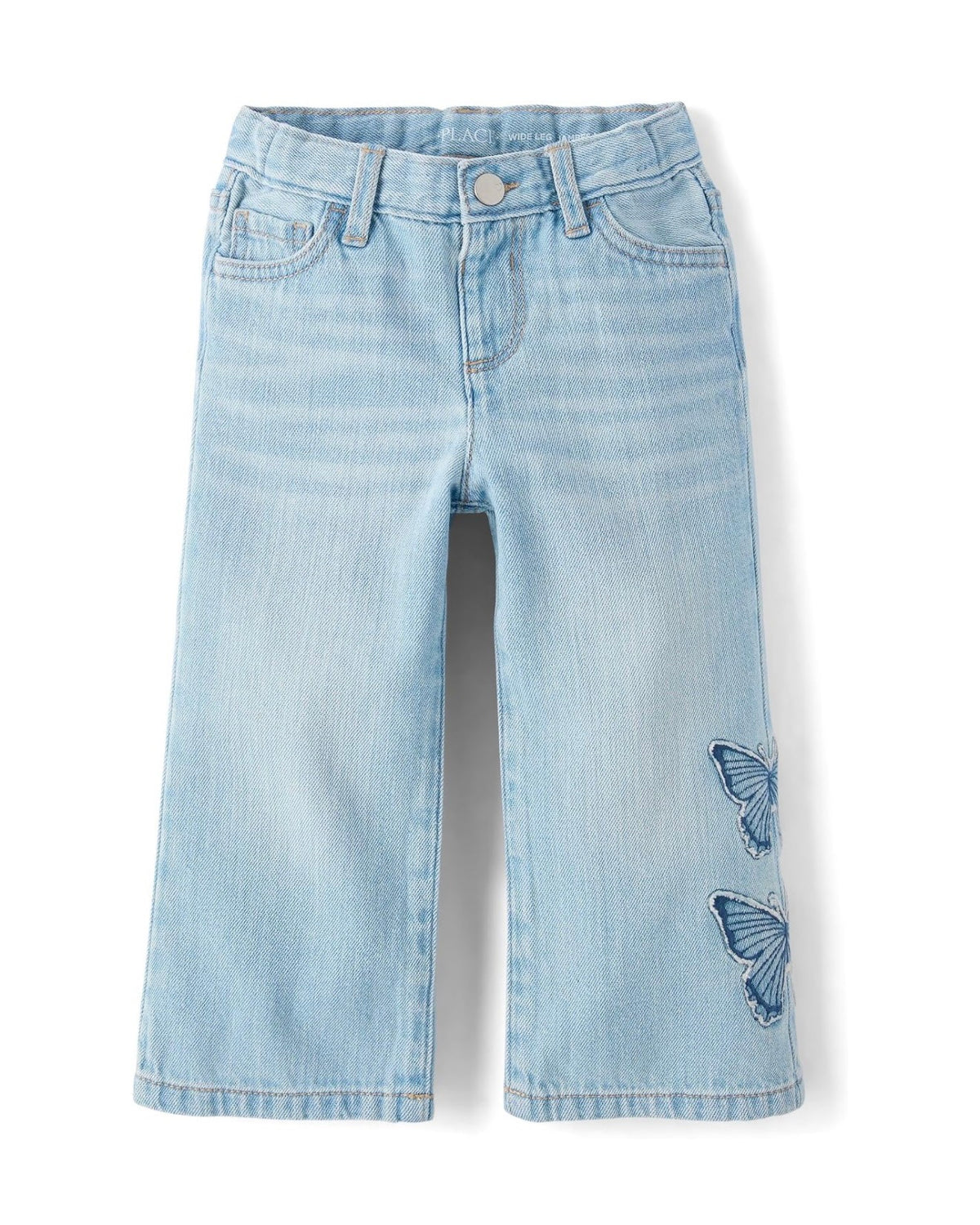 Jeans Vaqueros de Pierna Ancha con Apliques de Mariposa - Azul