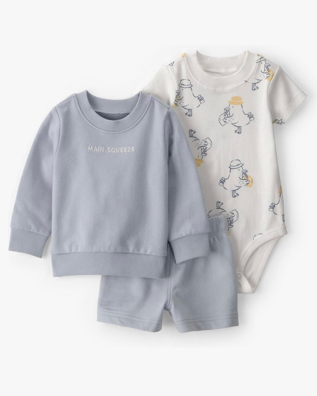 Conjunto Azul Sudadera + Bodie + Short Bebé Niño