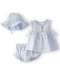 Conjunto Blue Gingham Blusa + Cubre Pañal + Sombrero Bebé Niña