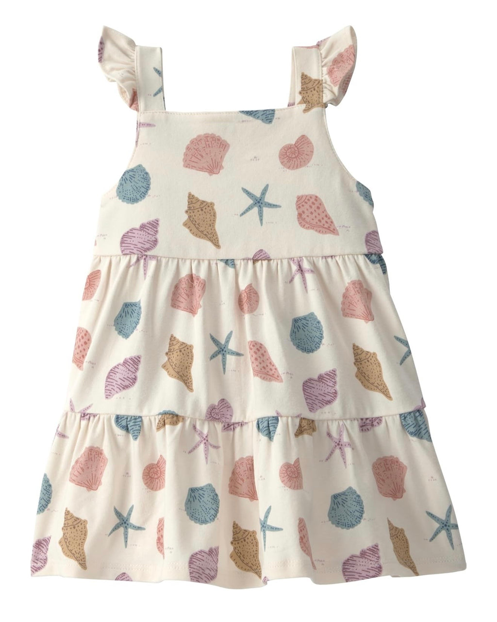 Vestido con Estampado Tropical de Conchas Bebé Niña