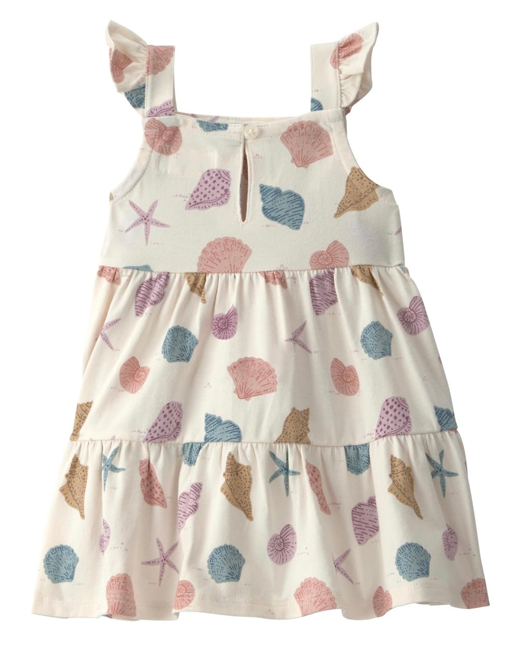 Vestido con Estampado Tropical de Conchas Bebé Niña