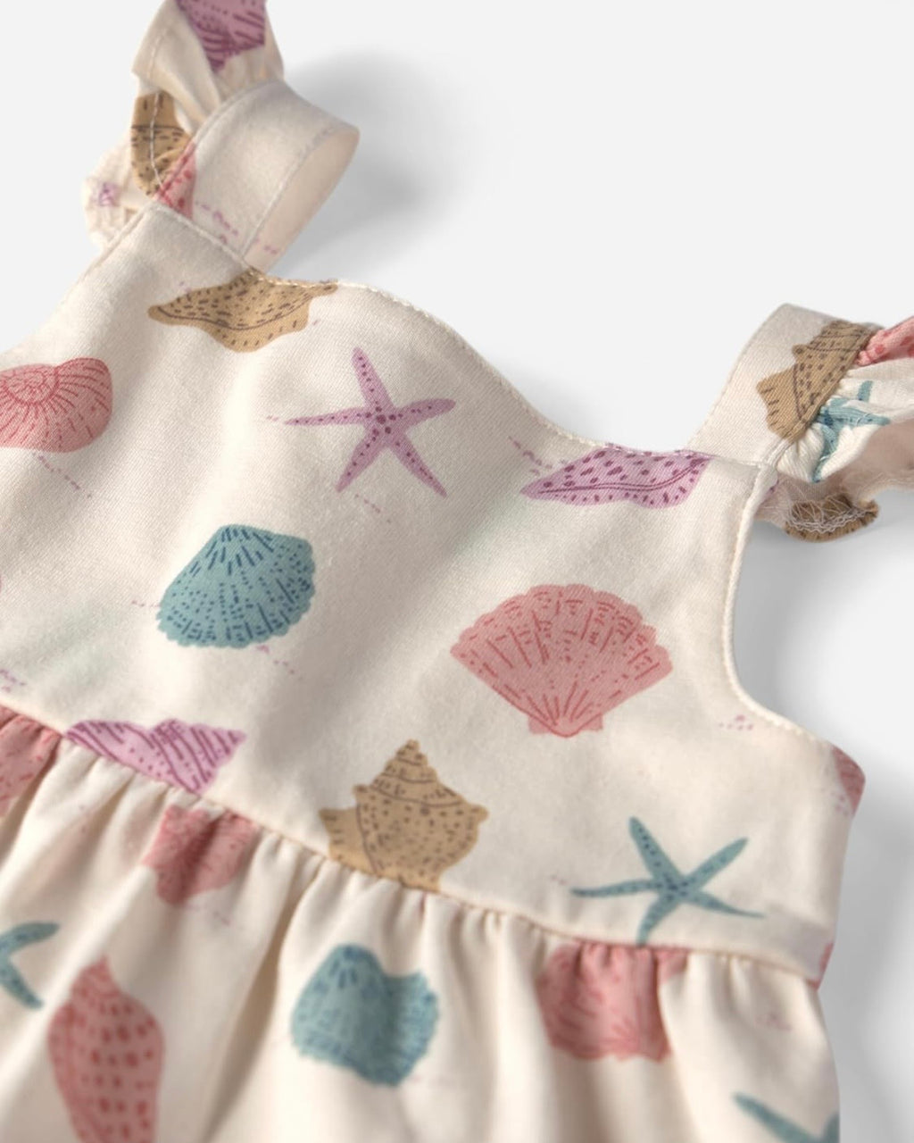 Vestido con Estampado Tropical de Conchas Bebé Niña