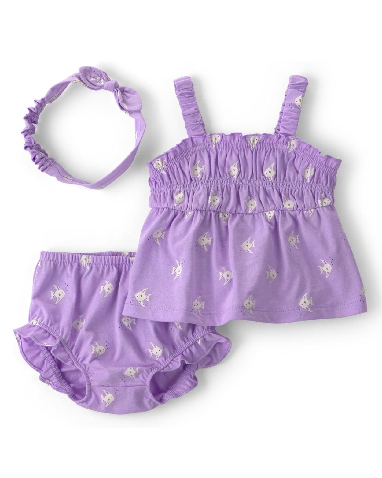 Conjunto de 3 piezas blusa de tiras + cubre pañal + diadema bebé niña