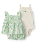 Conjunto Conchas Verdes Blusa + Short + Bodie Bebé Niña