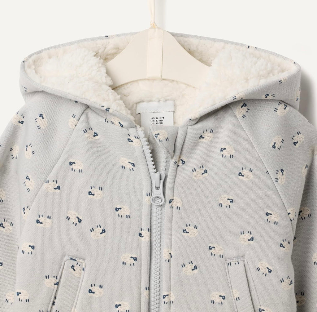 Chaqueta de Felpa con Capucha Oveja Gris