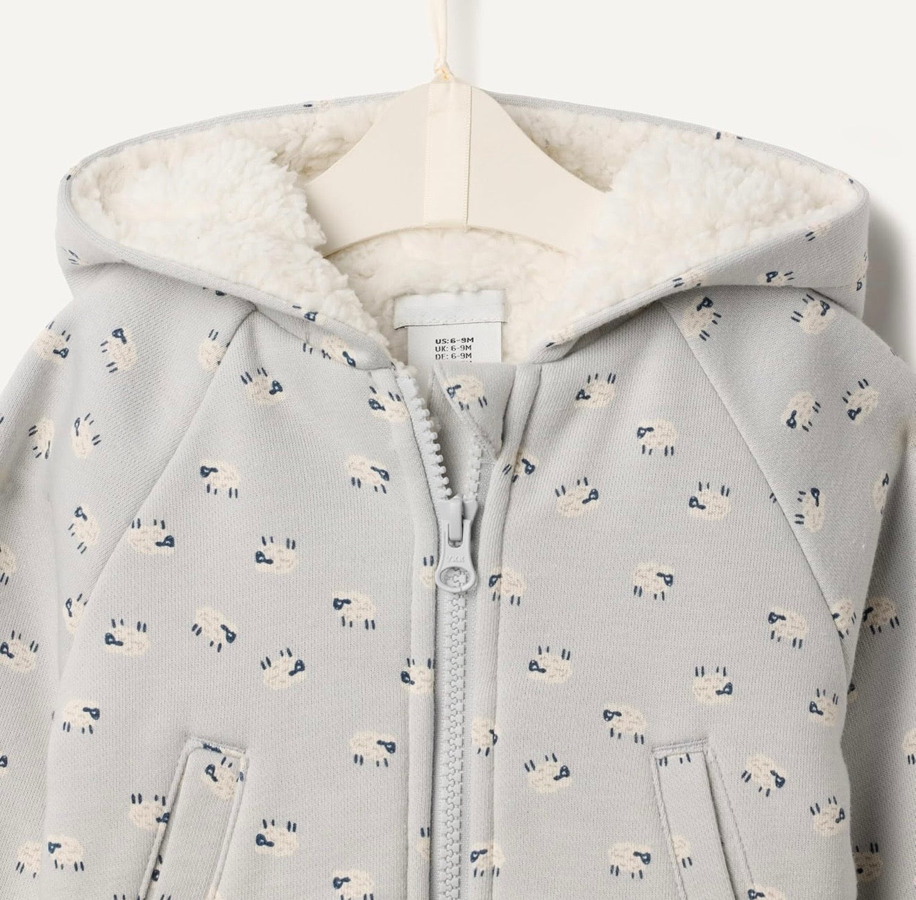 Chaqueta de Felpa con Capucha Oveja Gris