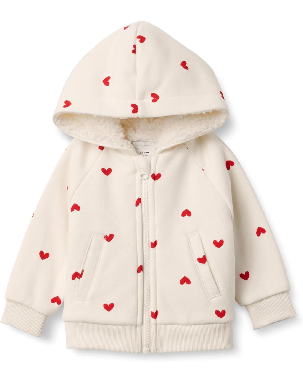 Chaqueta de Felpa con Capucha Corazones Rojos