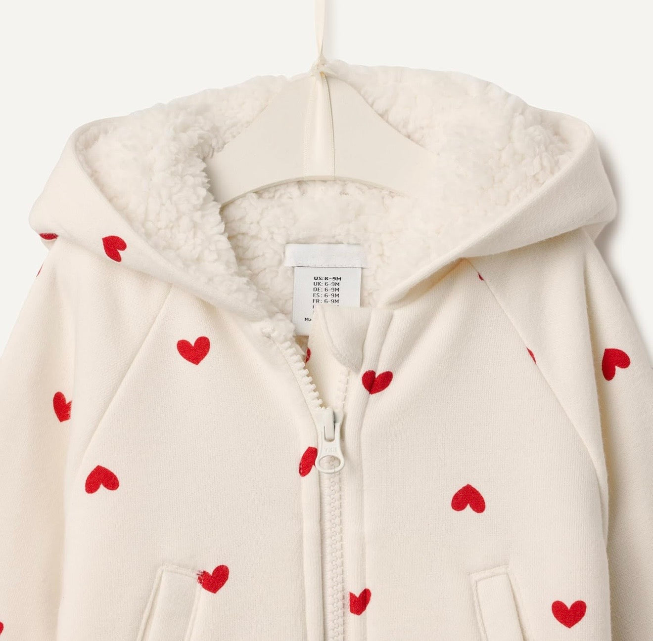Chaqueta de Felpa con Capucha Corazones Rojos
