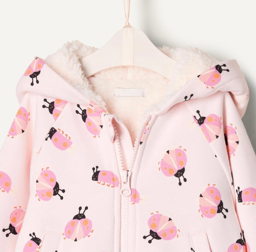 Chaqueta de Felpa con Capucha Mariquitas Rosa