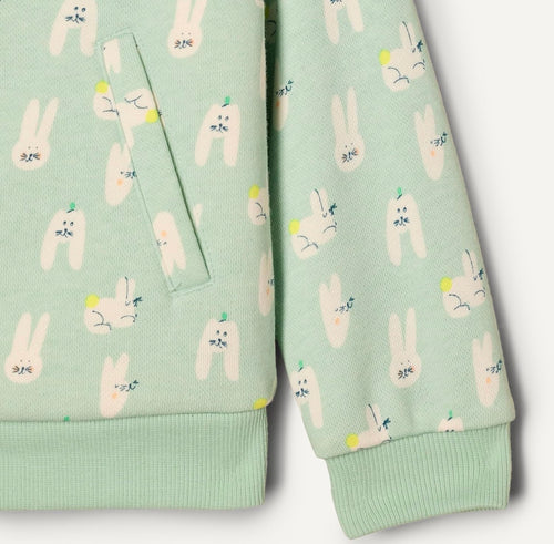 Chaqueta de Felpa con Capucha Conejos Verde