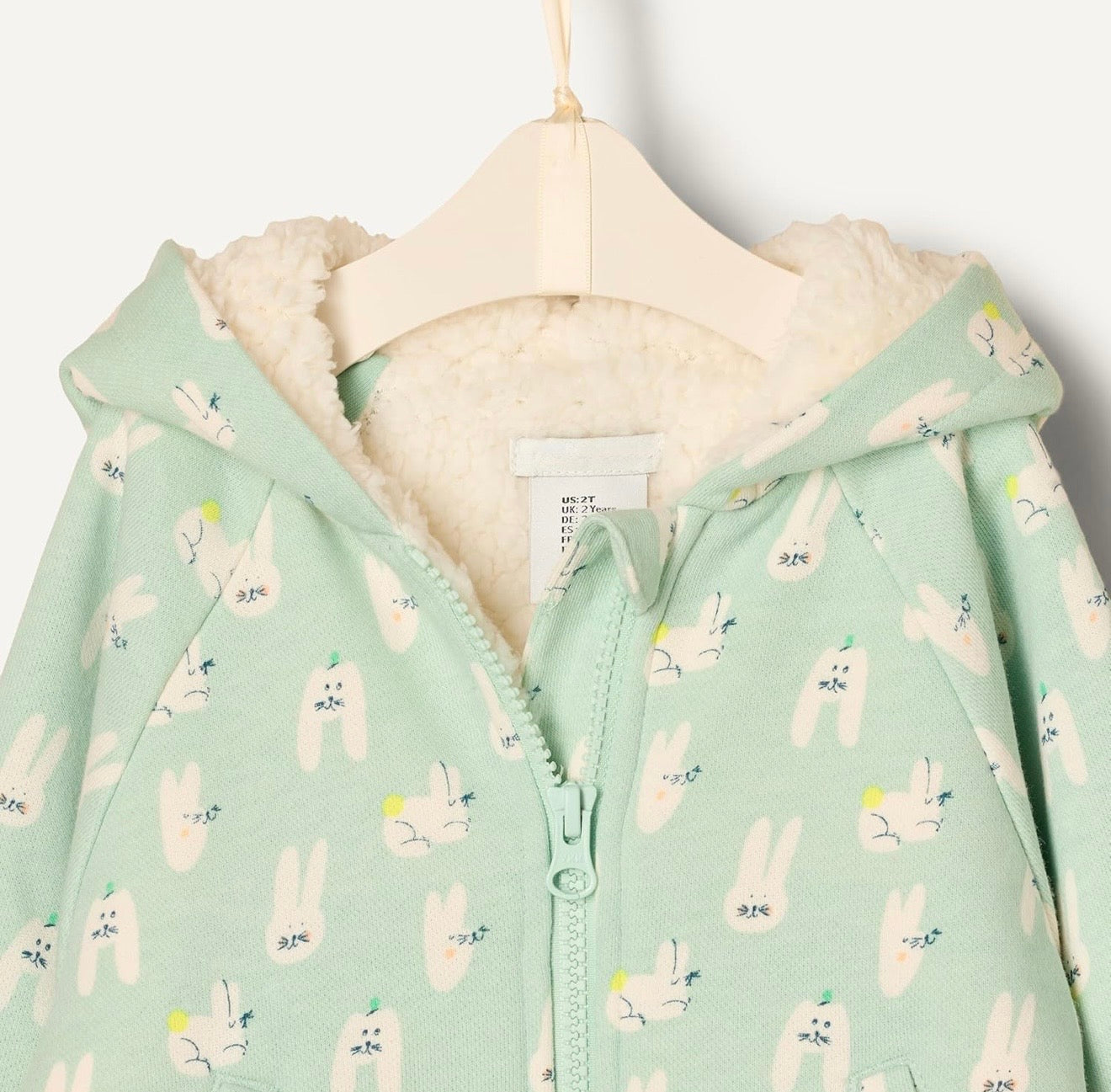 Chaqueta de Felpa con Capucha Conejos Verde