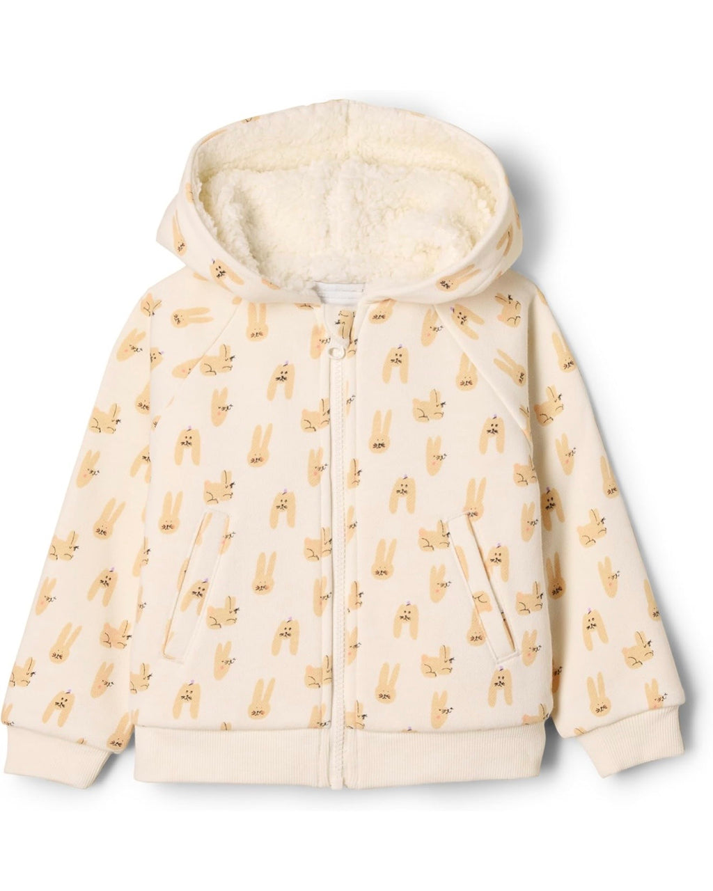 Chaqueta de Felpa con Capucha Conejos Marfil