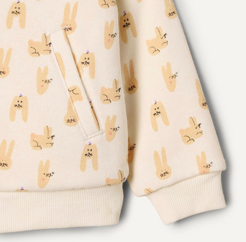 Chaqueta de Felpa con Capucha Conejos Marfil