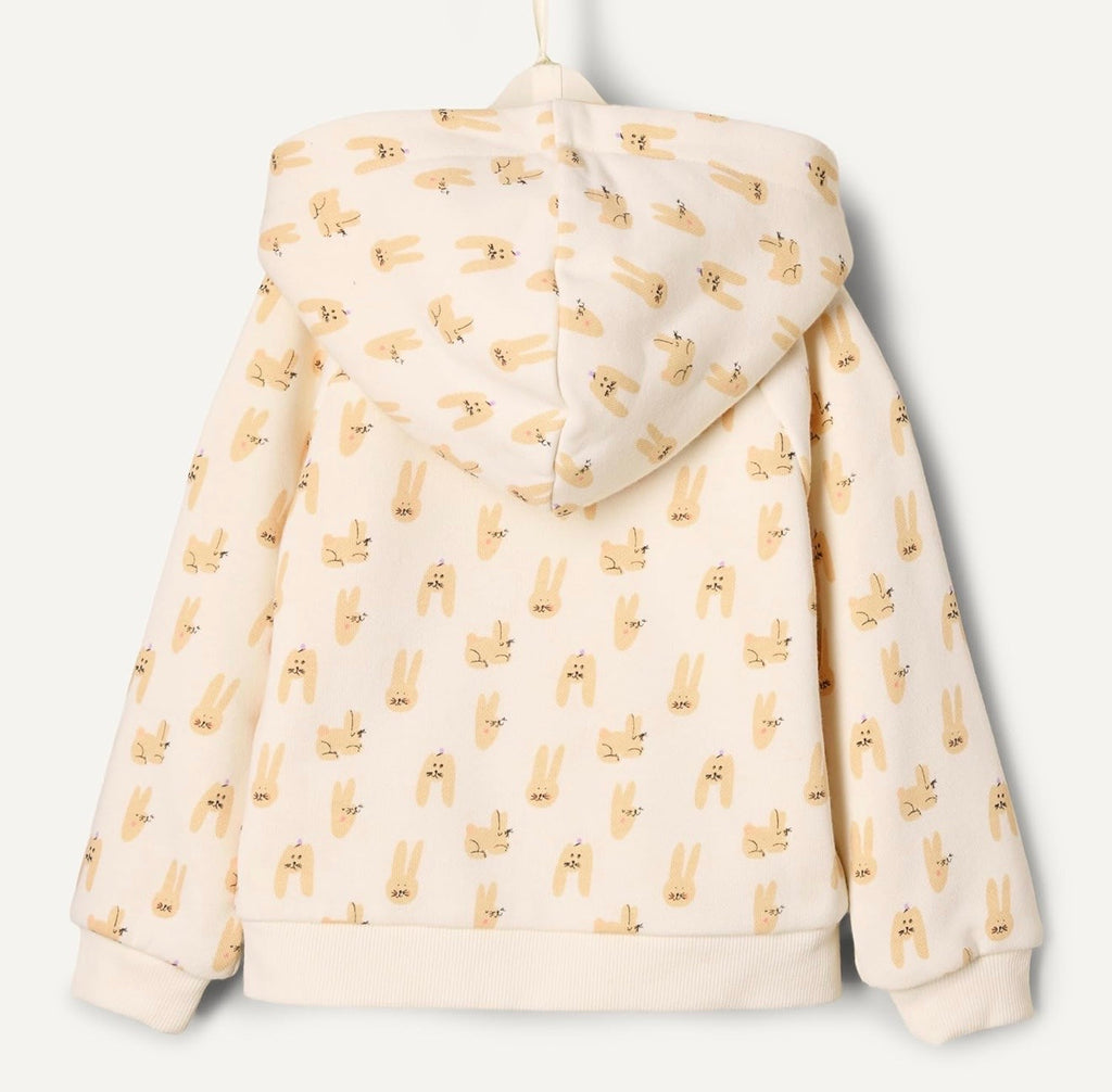 Chaqueta de Felpa con Capucha Conejos Marfil
