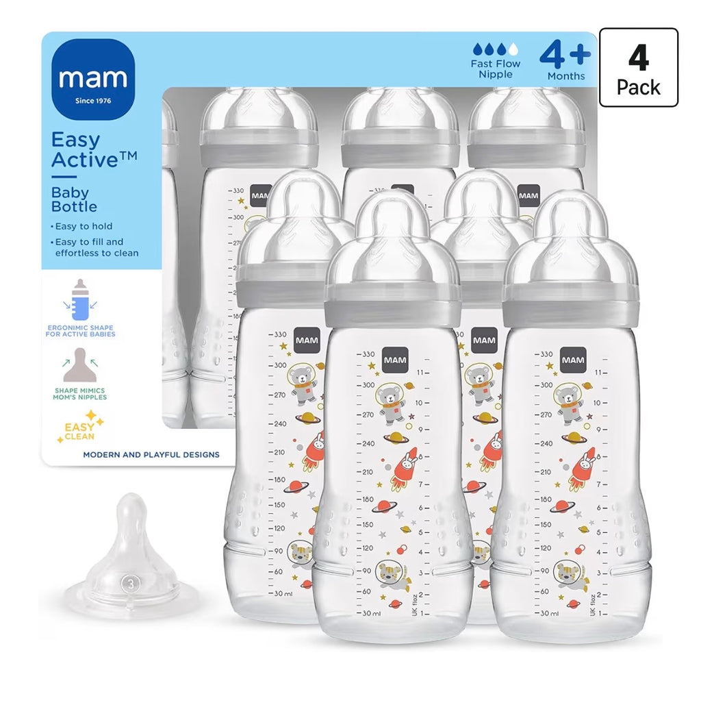 MAM 4 Biberones 11oz Gris + Tetina Regalo
