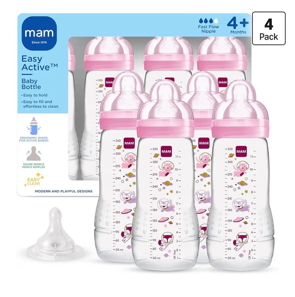 MAM 4 Biberones 11oz Rosa + Tetina Regalo
