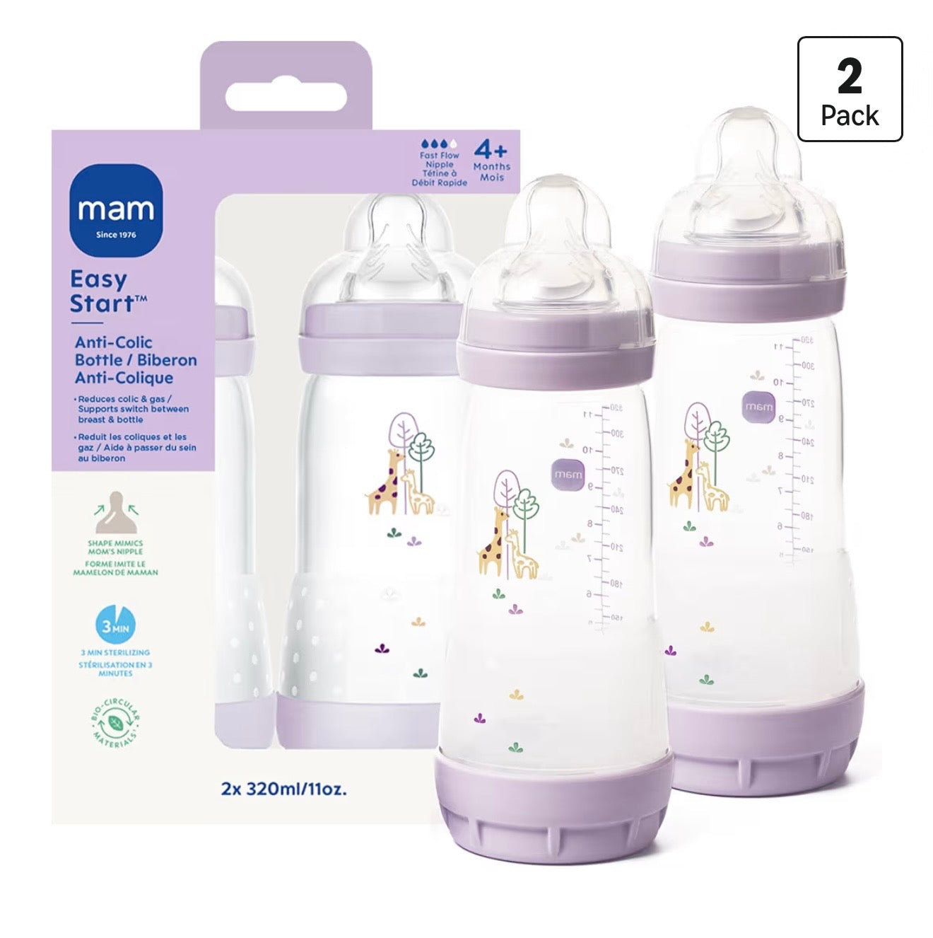 MAM 2 Biberones 11oz Púrpura