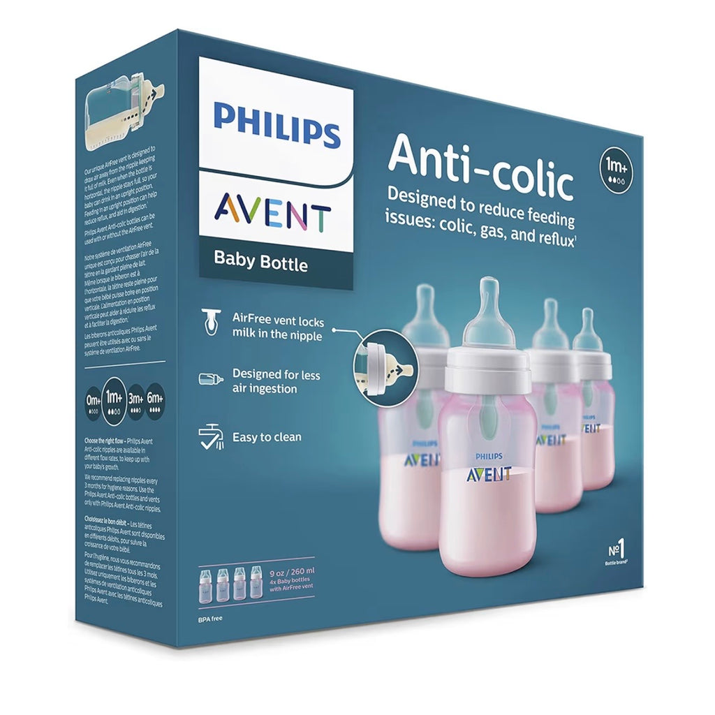 Philips Avent 4 Biberones Anticólicos AirFree 9oz Rosa