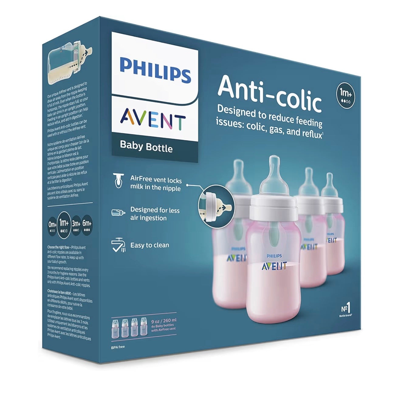 Philips Avent 4 Biberones Anticólicos AirFree 9oz Rosa