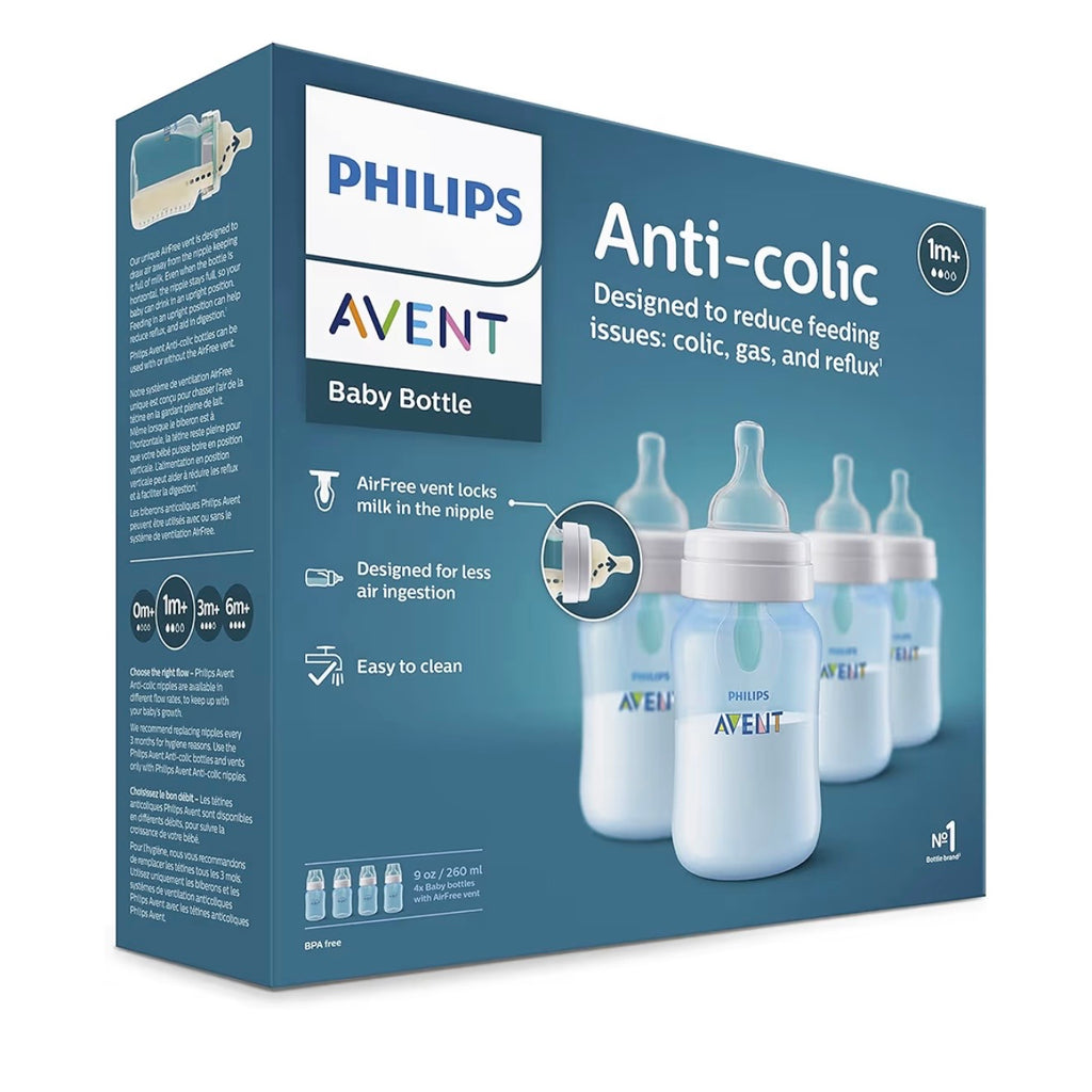 Philips Avent 4 Biberones Anticólicos AirFree 9oz Azul